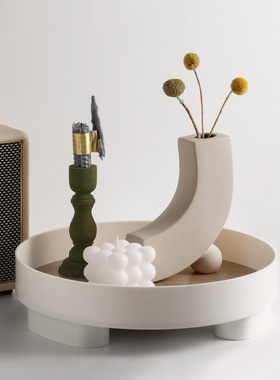 陶瓷简约收纳托盘轻奢花瓶摆件