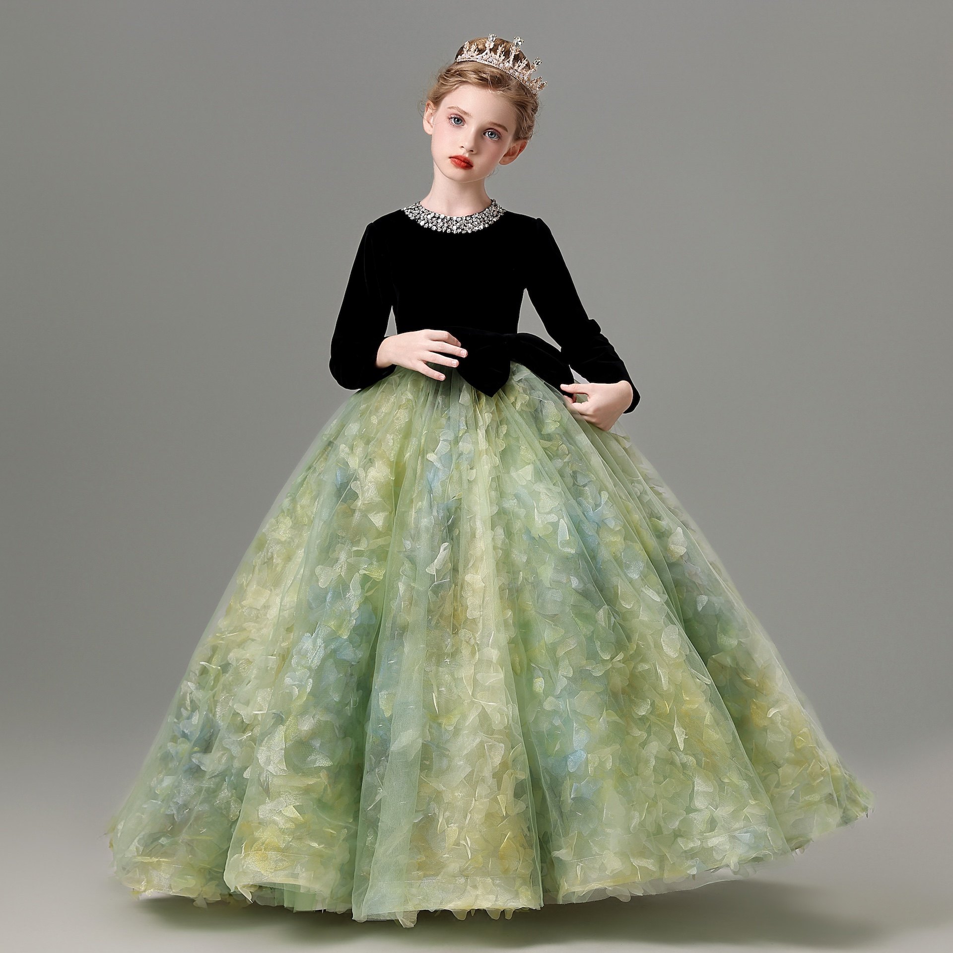 儿童礼服高端女童主持人运动会举牌钢琴演出服生日公主裙长袖秋冬,淘宝优惠券,粉丝福利购,淘宝优惠卷