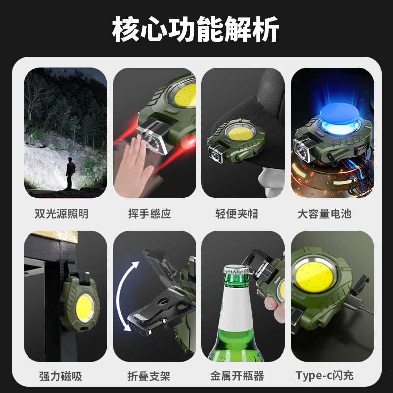 钥匙扣灯强光充电手电筒超亮户外多功能随身迷你工作灯小便携led