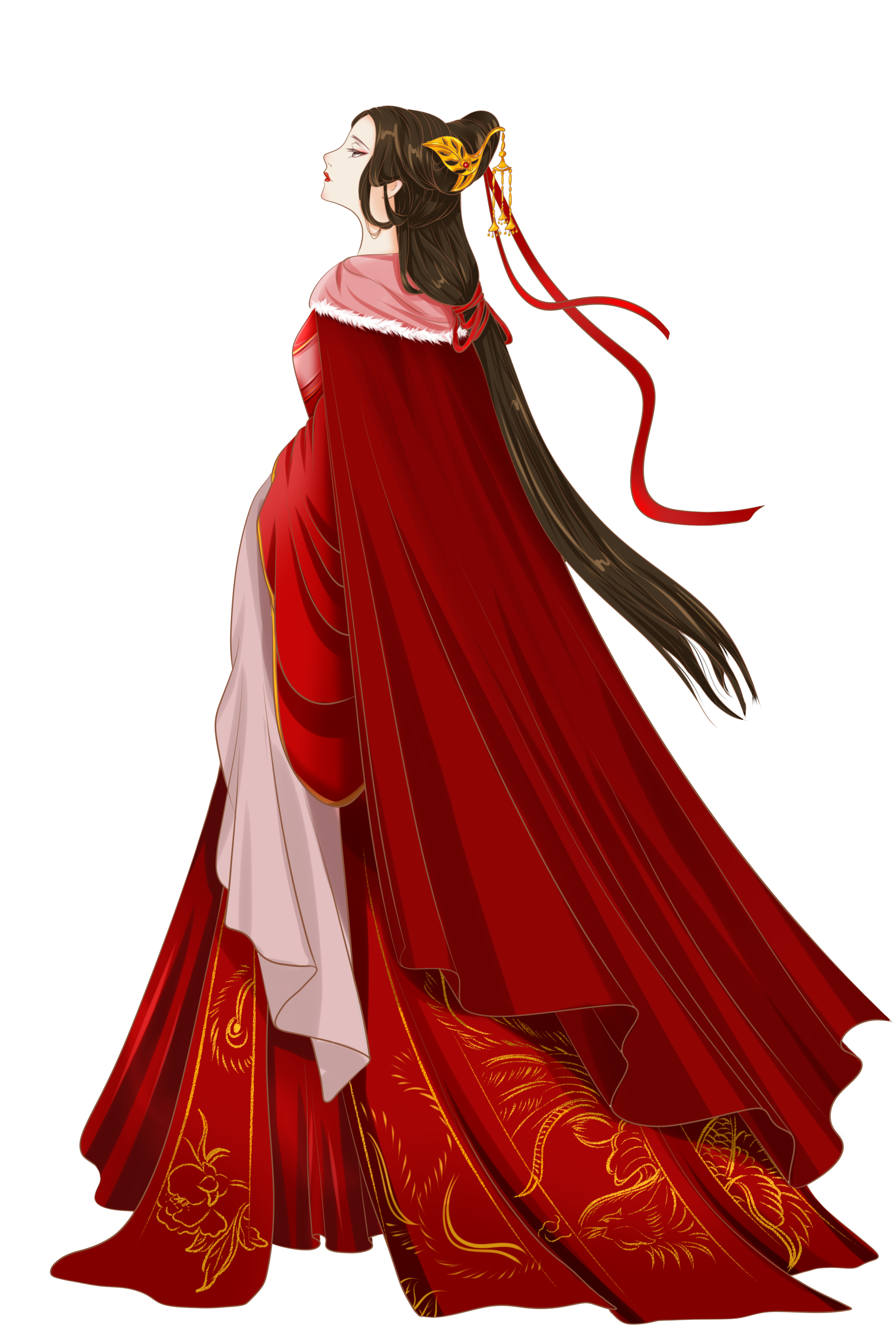 手绘古风人物唐宋明代古装人物唯美古风人物背影插画png免扣素材