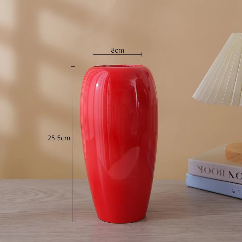 中国风橙色陶瓷花瓶摆件创意客厅玄关银柳干花插花仿真花花艺装饰