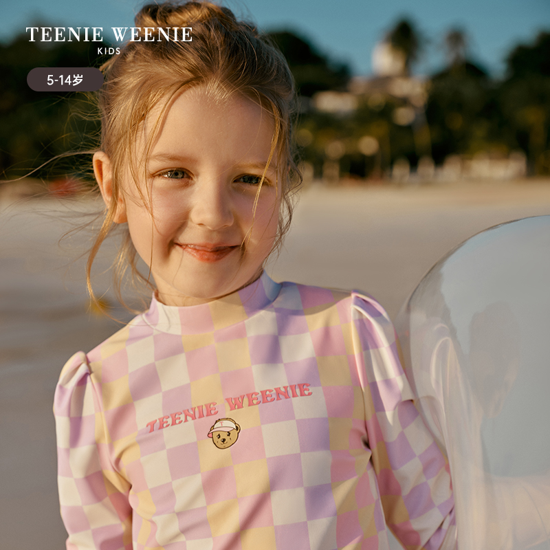 【UPF50+防晒】TeenieWeenie Kids小熊童装夏季女童分体泳衣套装 - 图0