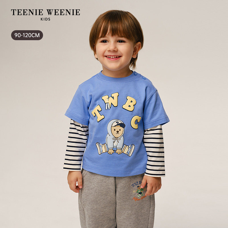 TeenieWeenie Kids小熊童装26年新款男宝宝可爱纯棉印花假两件T恤,淘宝优惠券,粉丝福利购,淘宝优惠卷
