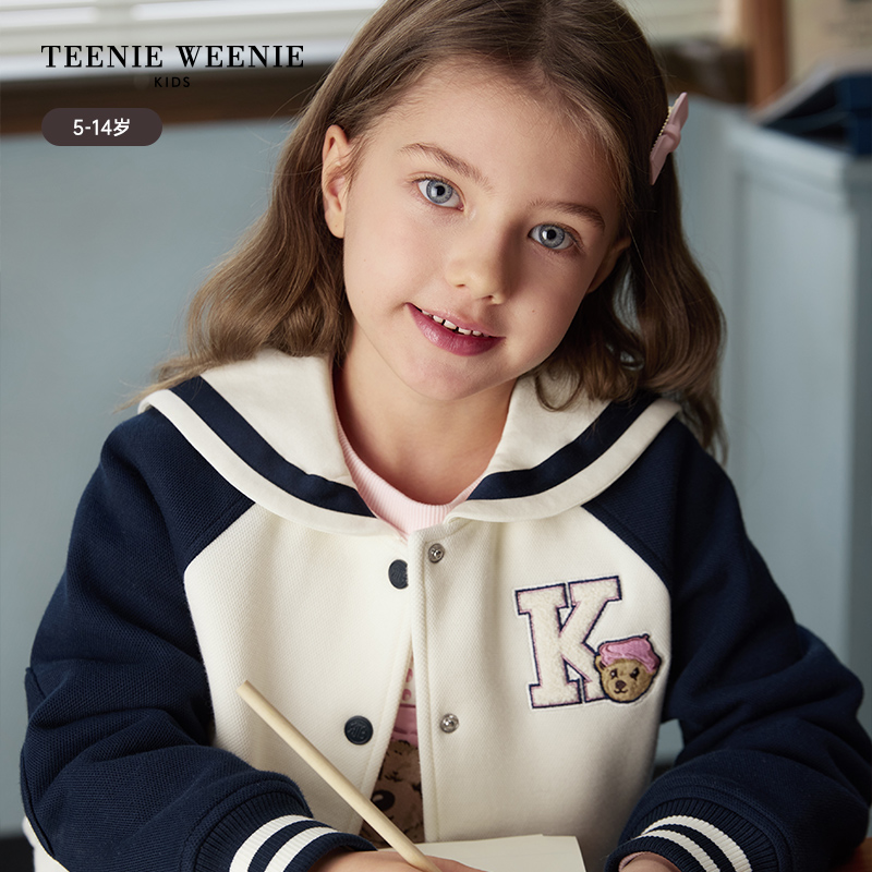 TeenieWeenieKids小熊童装24春季新款女童撞色海军领棒球外套 - 图0