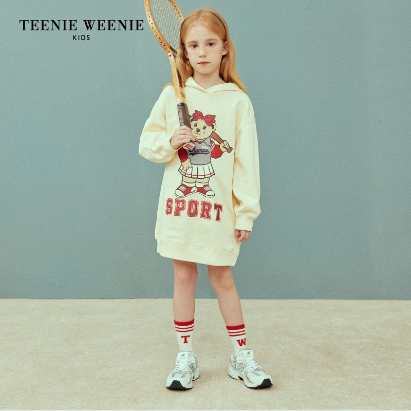 TeenieWeenie Kids小熊童装女童23年款秋季连帽宽松卫衣连衣裙