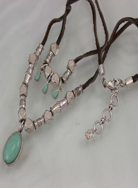 经典松石做旧藏银风格项链