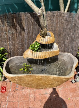 自然原石叠层流水摆件大鱼缸加深