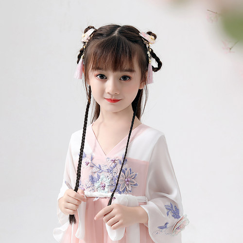 儿童汉服头饰步摇流苏超仙发饰发夹小女孩古装配饰女童复古风夹子 - 图0