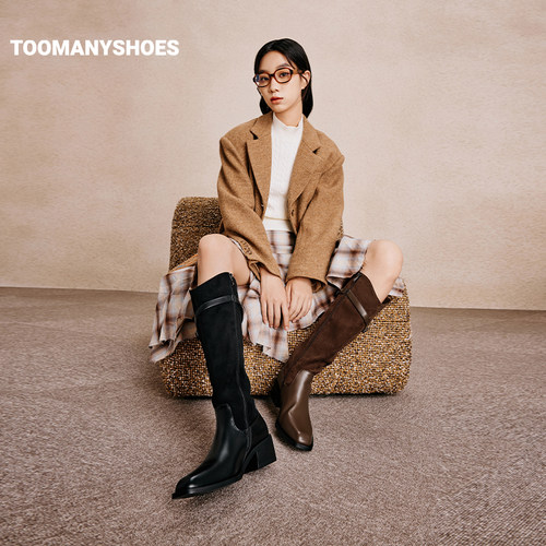明星同款Toomanyshoes时髦打卡西部靴女高跟骑士靴 - 图3