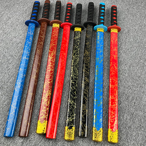 木制玩具刀练剑表演道具刀男孩玩具木刀木剑武士刃长剑带鞘动漫刀 - 图0