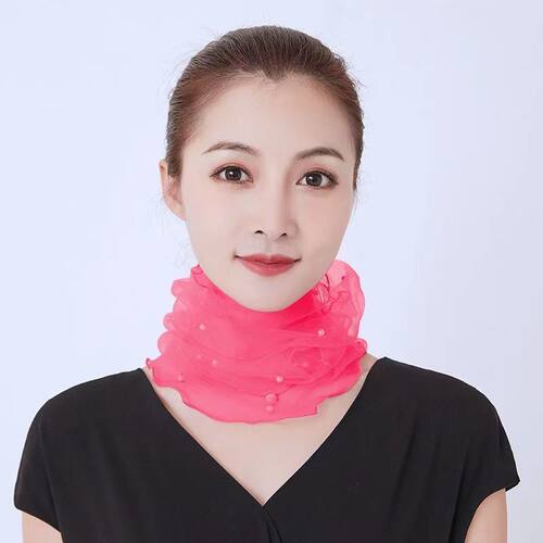 围脖女新款套头护颈椎脖套韩版学生夏季蕾丝钉珠薄款丝巾方巾假领 - 图3