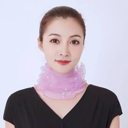 围脖女新款套头护颈椎脖套韩版学生夏季蕾丝钉珠薄款丝巾方巾假领 - 图2