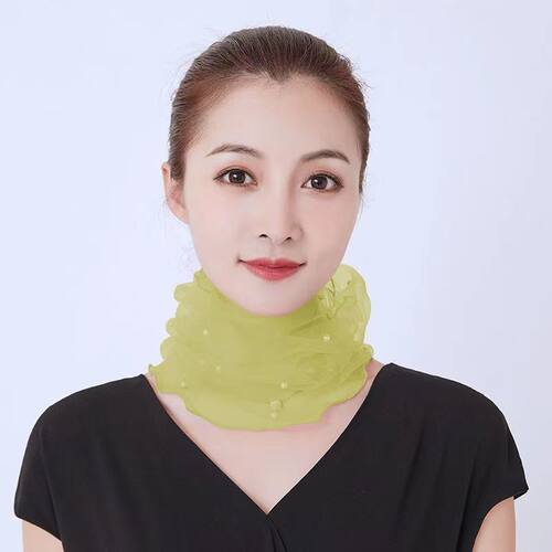 围脖女新款套头护颈椎脖套韩版学生夏季蕾丝钉珠薄款丝巾方巾假领 - 图1