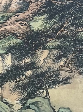 仿古玩收藏古董国画名家字画中堂画横幅四条屏客厅装饰画听泉图案