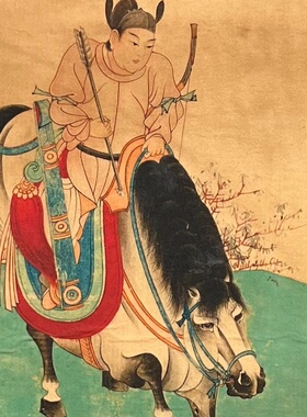 仿古玩收藏古董国画名家字画中堂条幅横幅四条屏客厅装饰唐人秋猎