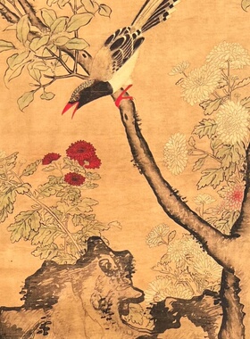 仿古玩收藏古董国画名家字画中堂条幅横幅四条屏客厅装饰花鸟图案