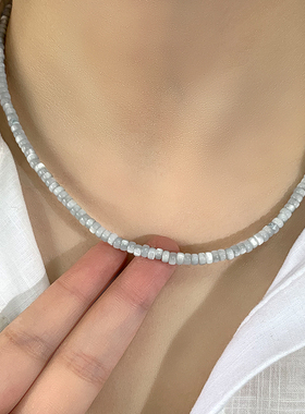 天然贝母项链女小众设计串珠灰色