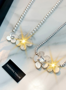 小苍兰花簇百搭项链女白色花朵