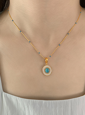 夏季法式绿松石新中式项链女叠戴