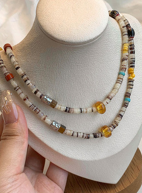 春夏彩色天然石串珠项链复古轻奢