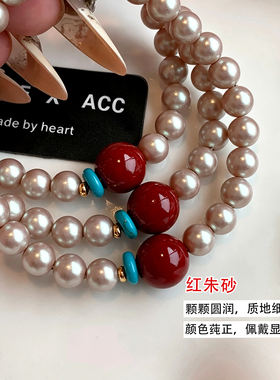 复古绿松石香槟金珍珠手链新中式
