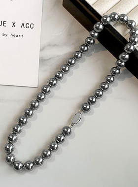 施家珍珠项链女款真多麻灰色