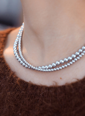 施家真多麻灰色双层叠戴珍珠项链