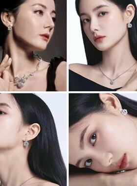 满钻立体玫瑰花耳钉女纯银针超闪