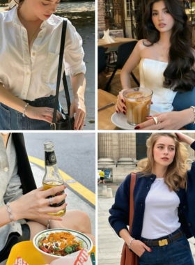 银色猪鼻子满钻链条手链女小众