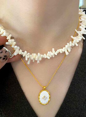 夏天度假风项链女小众不规则天然
