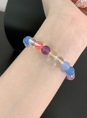 刘亦菲同款天然海蓝宝手链女多宝