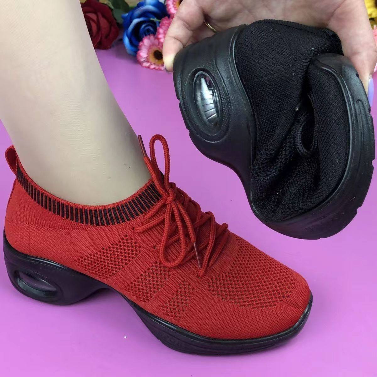 夏季广场舞老北京网红爆款单网飞织透气舒适袜子口健步气垫舞蹈鞋,淘宝优惠券,粉丝福利购,淘宝优惠卷