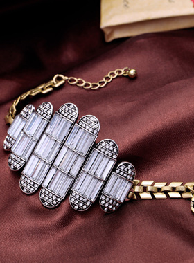 黑色宝石百搭欧美风花朵镶钻手链