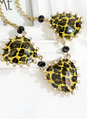 时尚豹纹项链爱心锁骨链链条