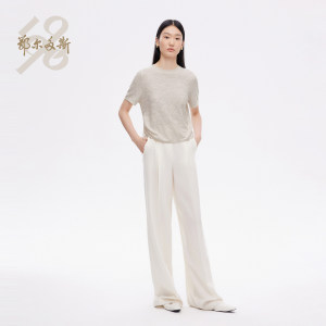 鄂尔多斯1980 24春夏新品精纺圆领双提短袖侧抽绳女轻薄针织衫