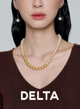 混彩渐变金色珍珠项链女款毛衣链