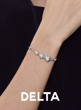 碎银子灰珍珠s925纯银手链设计感