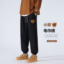 Men Sports Pants Men Fall Winter Style Pants Embroidery Plus Suede 2023 Loose Bunch Foot Big Code Casual Long Pants Tide