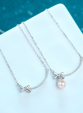 新款纯银蝴蝶珍珠微笑莫桑项链复古轻奢小众高级钻石吊坠网红爆款