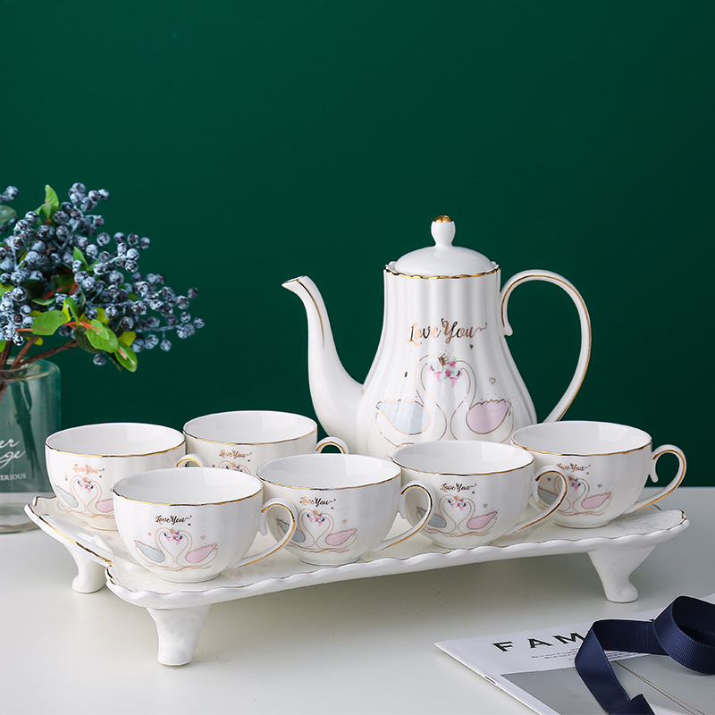 新欧式茶具套装家用带托盘英式下午茶杯水杯茶壶陶瓷咖啡杯小奢华 - 图1