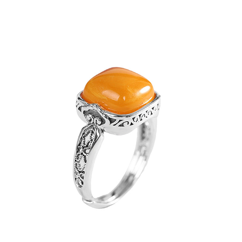 Chunfeng Sihan s925 silver aged Thai silver square beeswax ring women's niche design retro versatile open ring