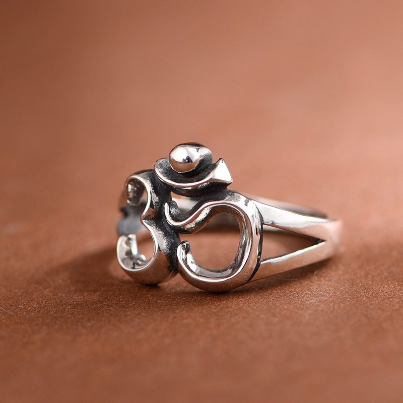 Chunfeng Sihan s925 sterling silver retro craft open ring women's niche Sanskrit word ring