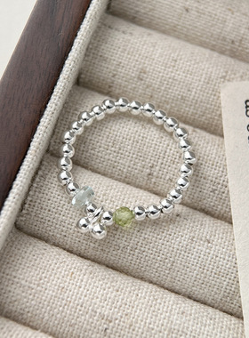 s925纯银不规则水晶圆珠戒指女简约手工弹2026年新款轻奢原创设计