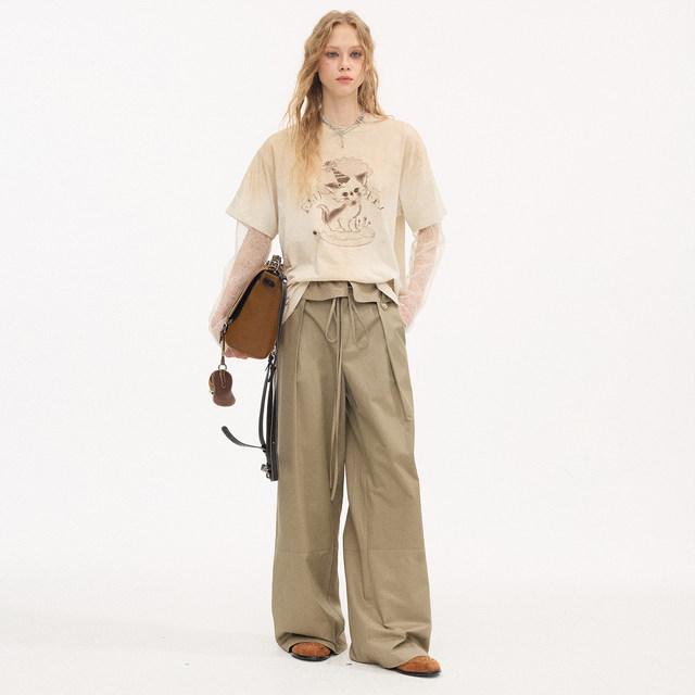 DIDDI MODA Striped Waist Natural Waist Straight Design Temperament Casual Pants Spring 2026