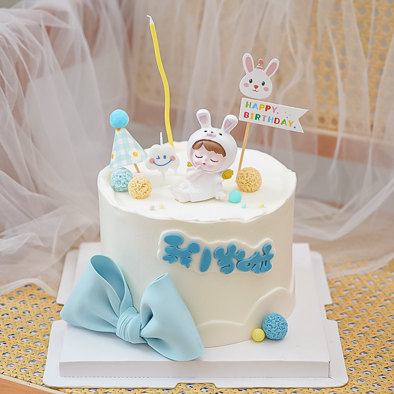 兔宝宝满月百天周岁生日蛋糕装饰品插件满月啦可爱小兔子烘焙摆件