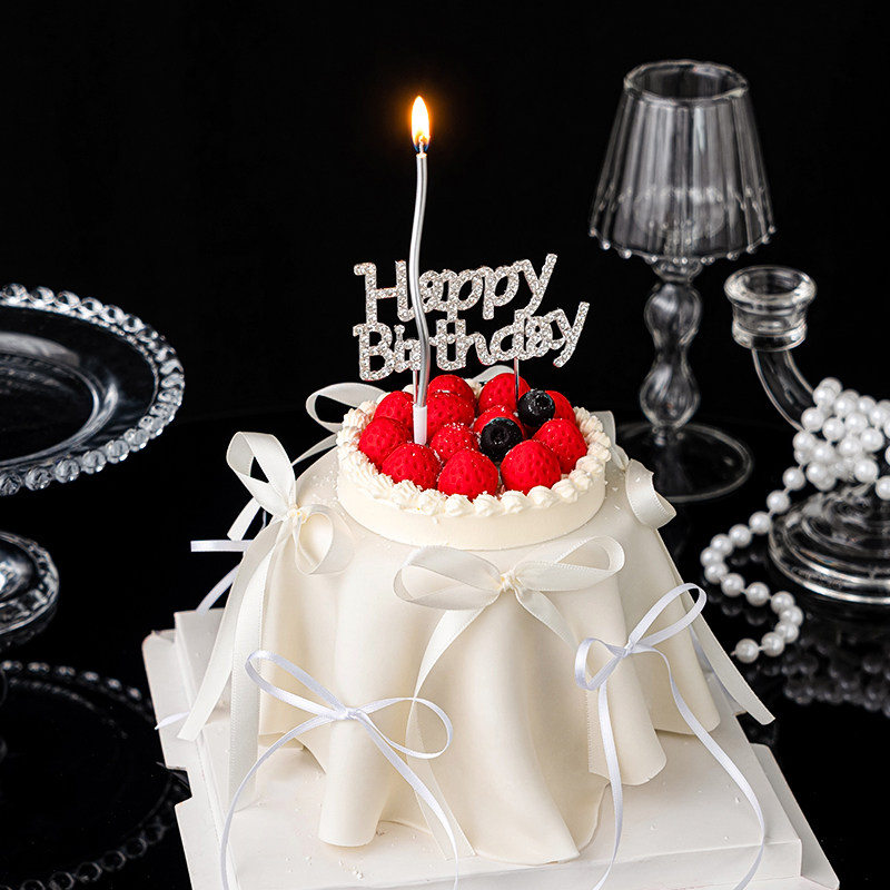 水晶插牌生日快乐女神唯美蛋糕装饰品丝带蝴蝶结女生烘焙节日装扮,淘宝优惠券,粉丝福利购,淘宝优惠卷