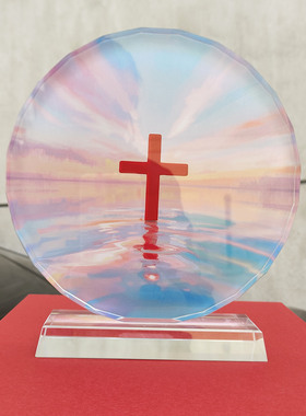 水晶红色十字架家居用品摆件  玄关酒柜简约大气十字桌面结婚礼物