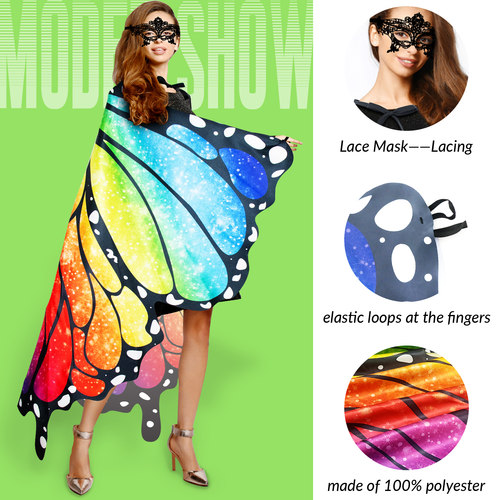 蝴蝶翅膀成人演出服 舞台肚皮舞披风道具 拍照翅膀背饰彩虹渐变 - 图1