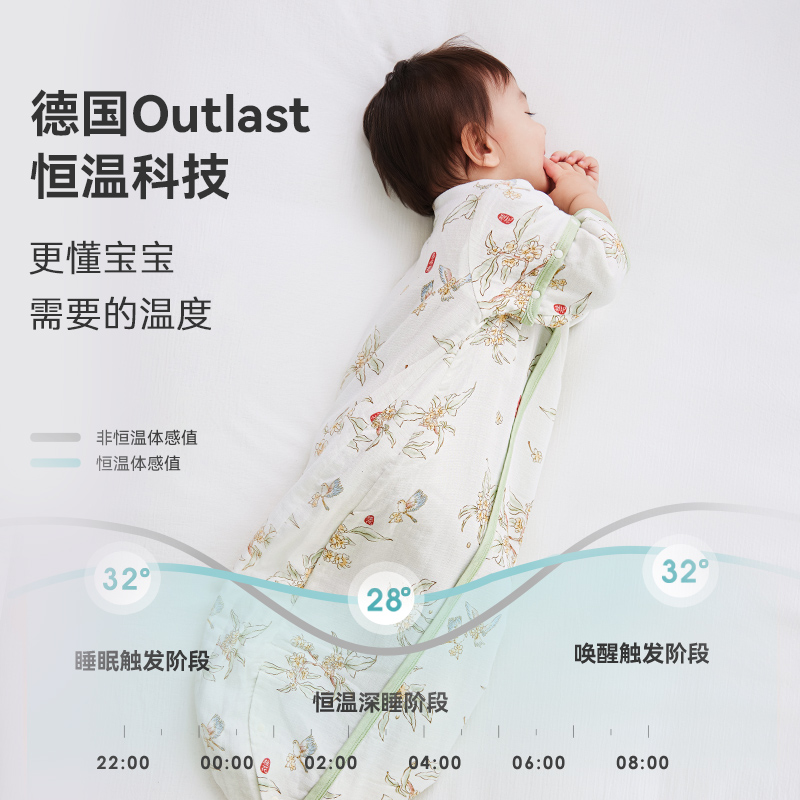 ibaby恒温婴儿睡袋宝宝春秋新生儿防踢被棉纱布春夏款四季通用U型