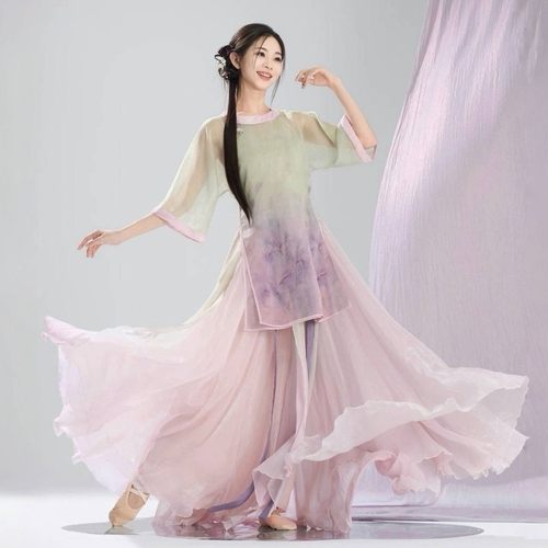 古典舞演出服女飘逸新款国风大摆裙中国民族舞剧目表演艺考练功服 - 图3